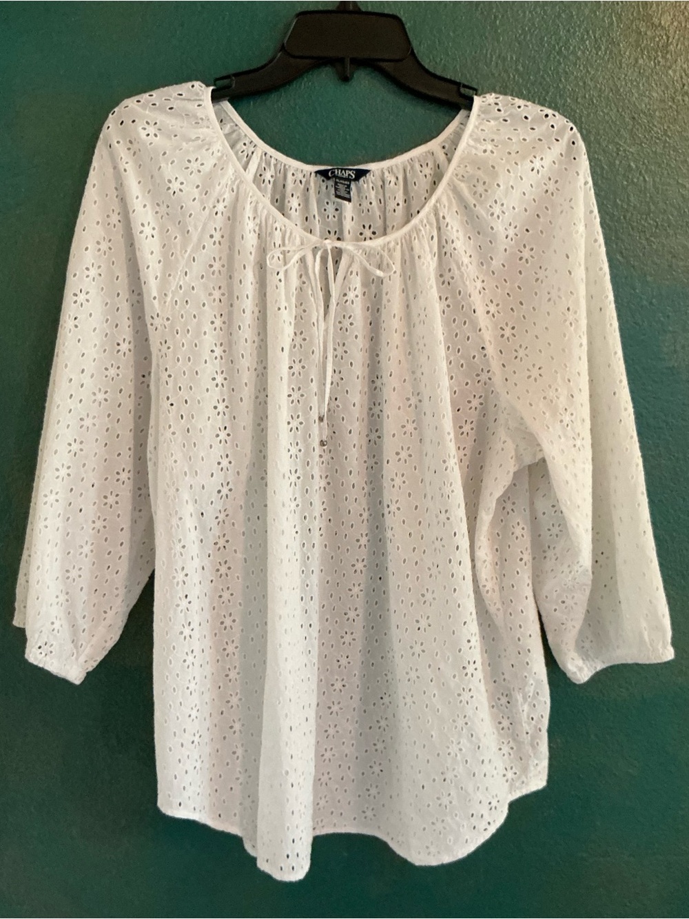 Chaps White Eyelet Peasant Top - Lightweight Women's Blouse XL